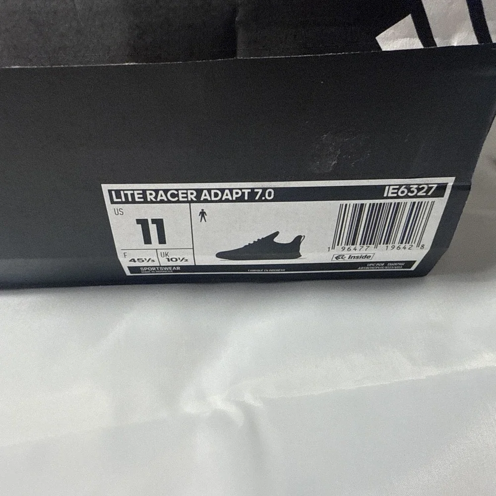 Adidas Lite Racer Adapt 7.0 Black Running Shoe Slip On Mens Size 5 Casual School